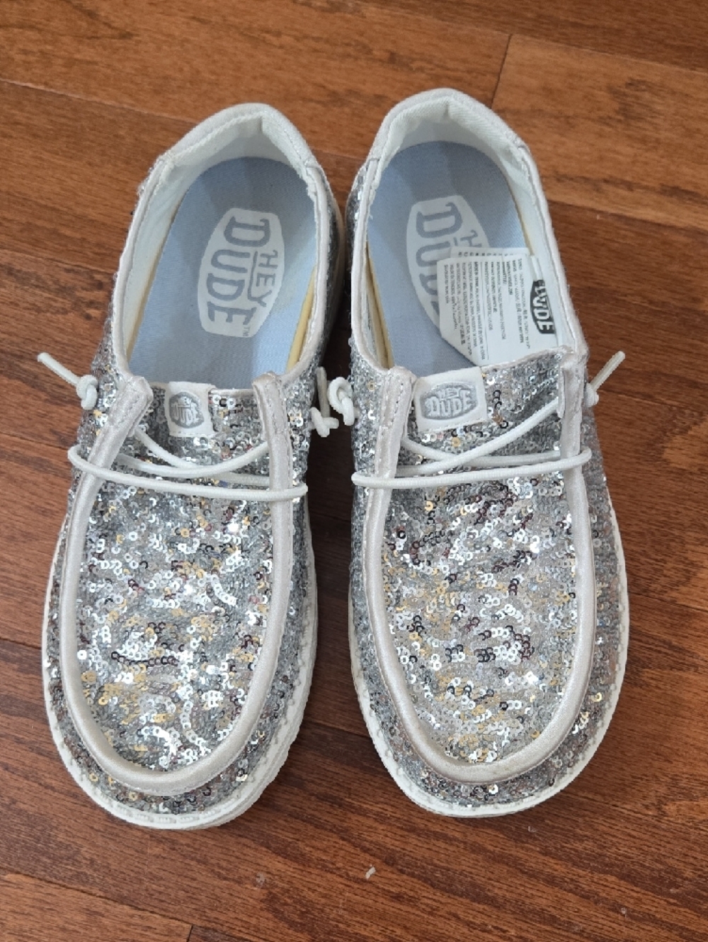 Hey Dude Silver Wendy Sequin Shoes Size Women's 5